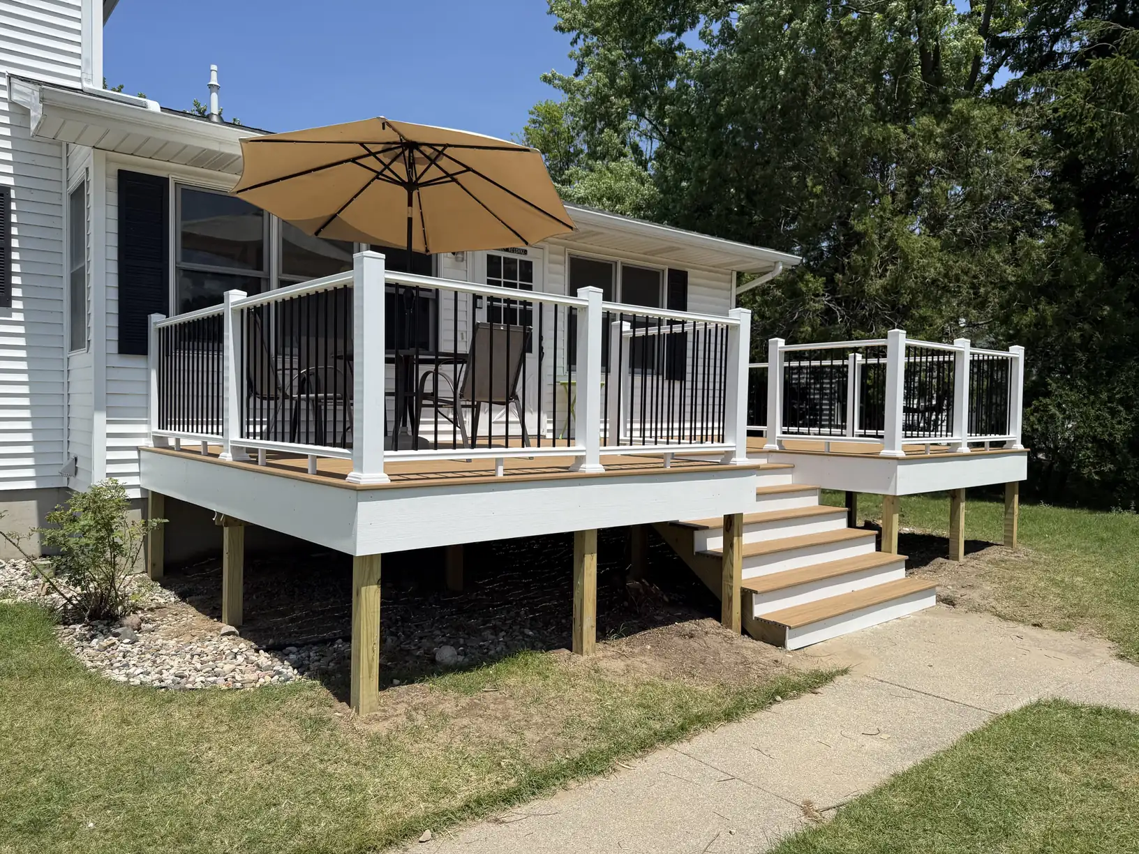 White and tan stained deck