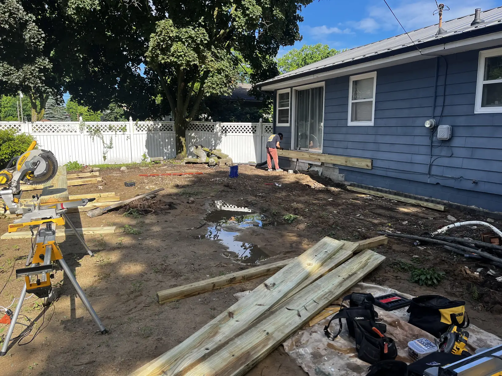 Ruff's Custom Decks crew framing a deck